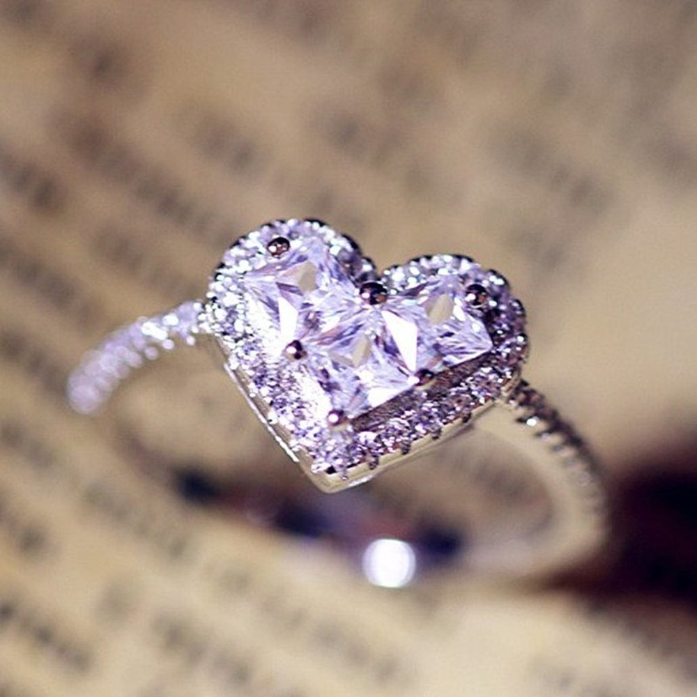 🔥 Shining 3A CZ Love Heart Shaped Bridal Rings for Women, HA4421-6